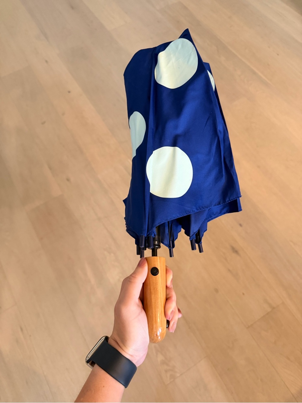 kate spade Royal Blue Compact Umbrella with Duck-Head Handle - Picture 7 of 9